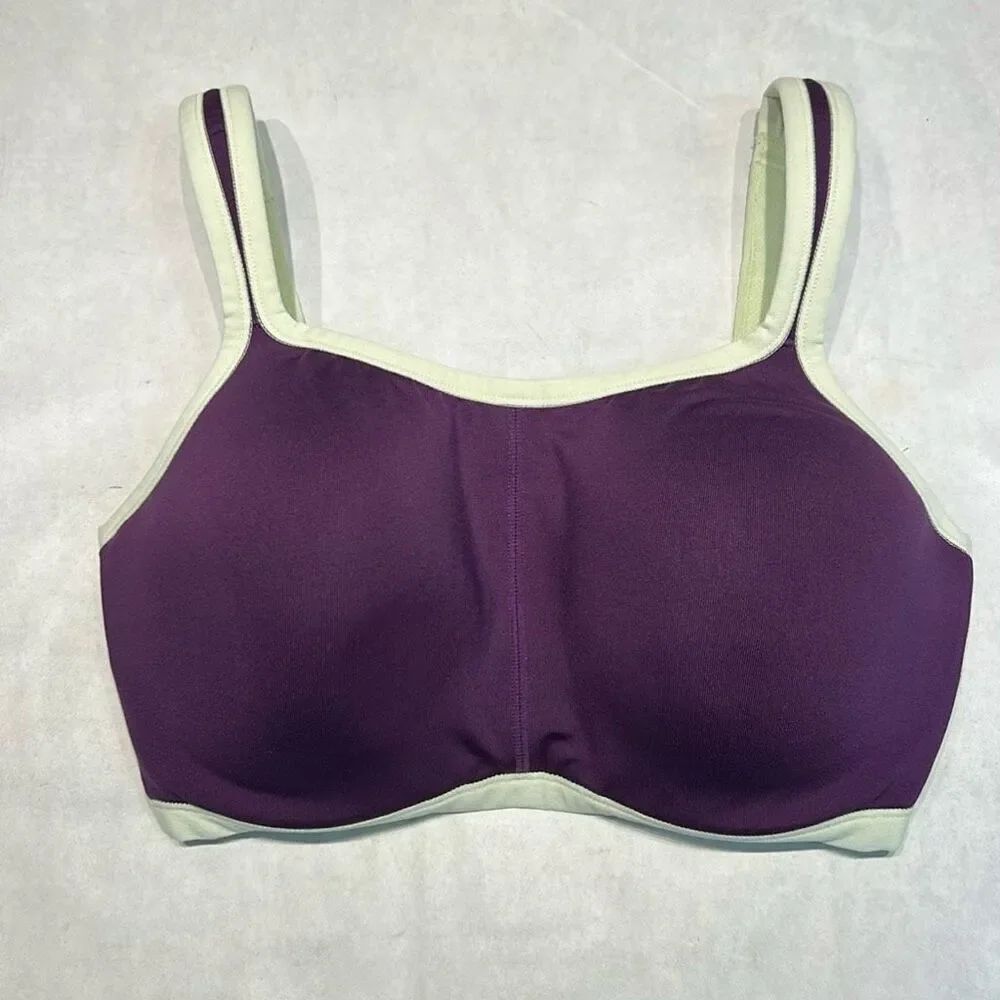 Natori Yogi Convertible Sports Bra Sz 32DD Purple Lime Adjustable Straps Padded